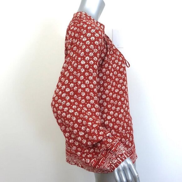 💕NATALIE MARTIN💕 Long Sleeve Tassel Top ~ Rust Floral Print Large - Picture 3 of 12